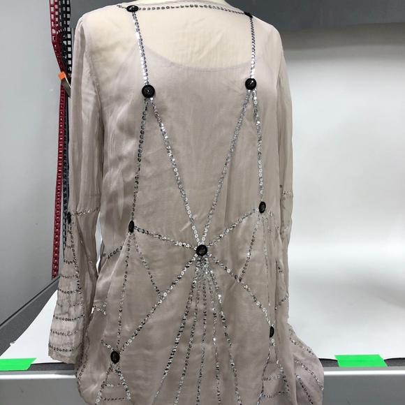 ALICE by Temperley Sheer Embellished Dress in Cream and Silver - Picture 2 of 8